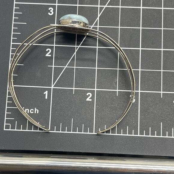Sterling Silver 925 Oval Larimar Cuff Bracelet 13.8g 8 Inches - Picture 8 of 8
